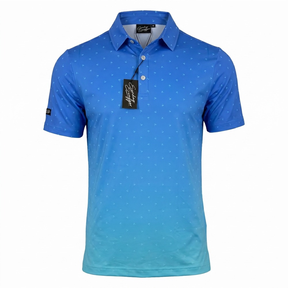Sunday Swagger Golf Polo Shirt Mens Medium M Palmera Blue Ombre Palm NWT New